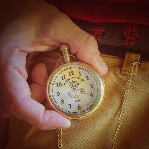 Brass Pocket Watch Victorian London Steampunk w/Leather Case Vintage Gift Item - Picture 2 of 8