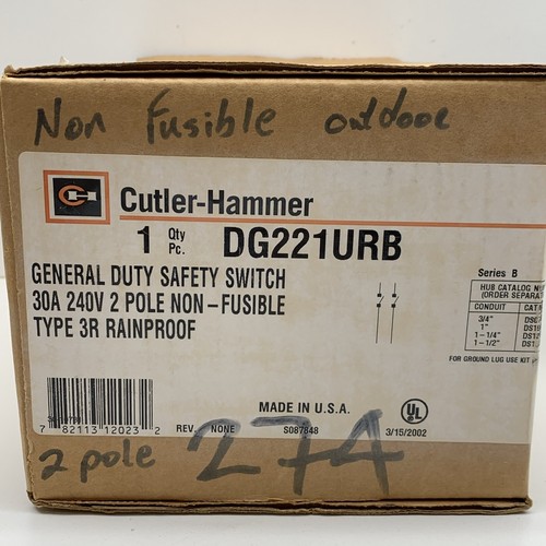 Cutler-Hammer DG221URB Non-Fusible Safety Switch 30A 2-Pole 240V Outdoor Type 3R - Bild 2 von 18