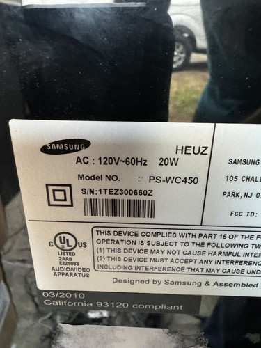 Samsung PS-WC450 Wireless Active Powered Subwoofer W/ Power Cord - Picture 5 of 5