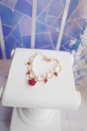 New BJD doll 1/3 1/4 red rose pearl necklace sweater chain clothes accessories - Picture 6 of 6