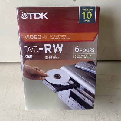 TDK DVD-RW - 10 Pack - 1.4x - 4.7 GB/GO - Rewritable Discs - 6 Hours New Sealed