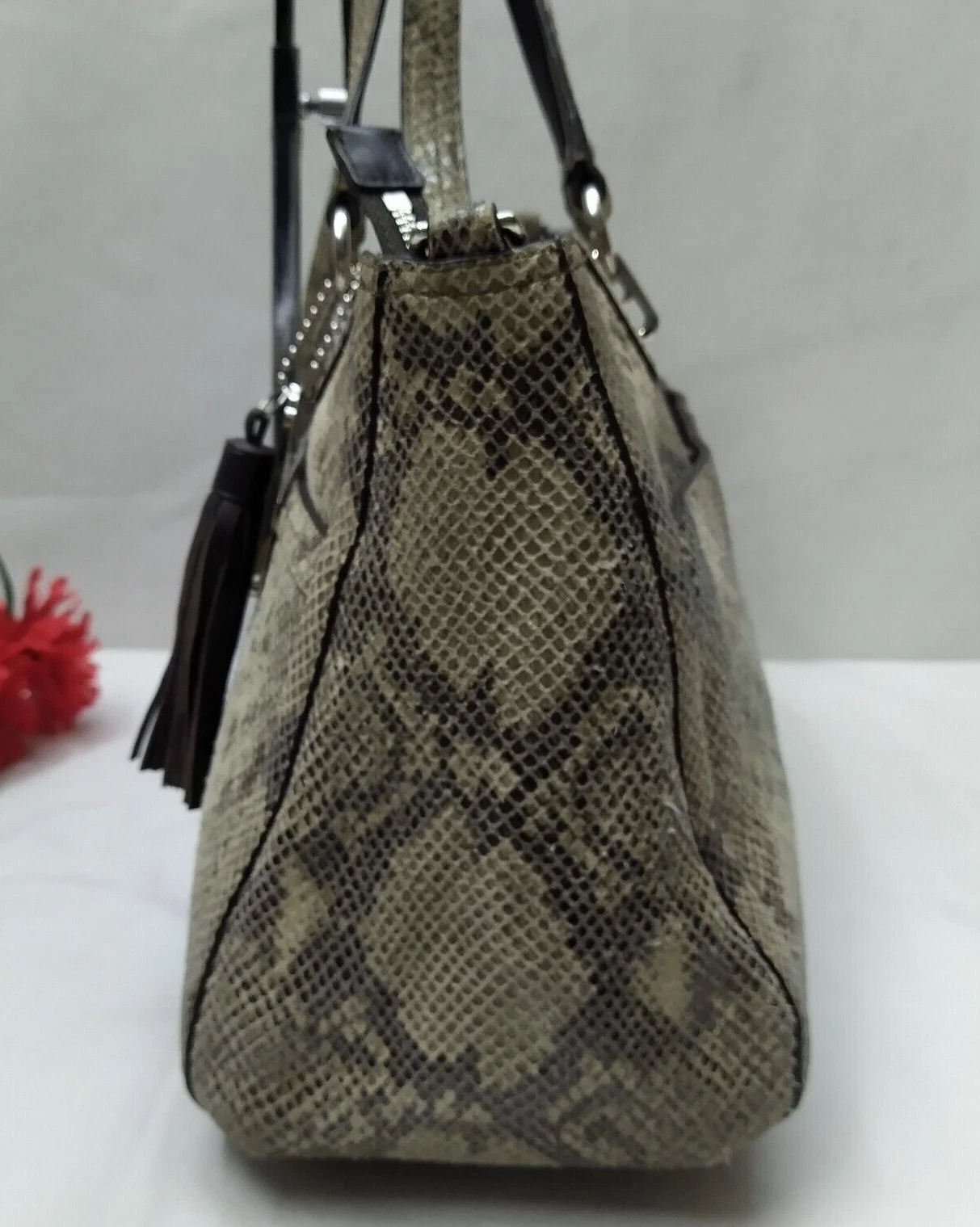 Borsa a tracolla Coach Park in pelle di pitone con chiusura girevole doppio manico