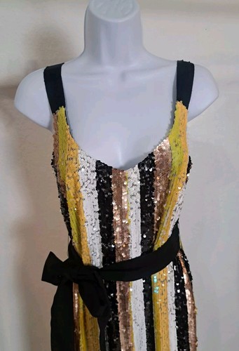 Staud XS Sequin Jumpsuit Puli Buttercup Striped Yellow/Black Party Disco Evening - Picture 5 of 17