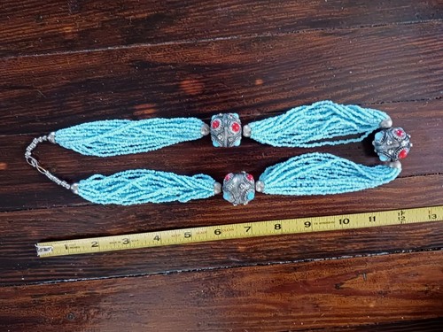 Natural SLEEPING BEAUTY TURQUOISE Coral Chip Multi Strand Necklace Tribal Vtg - Picture 12 of 17