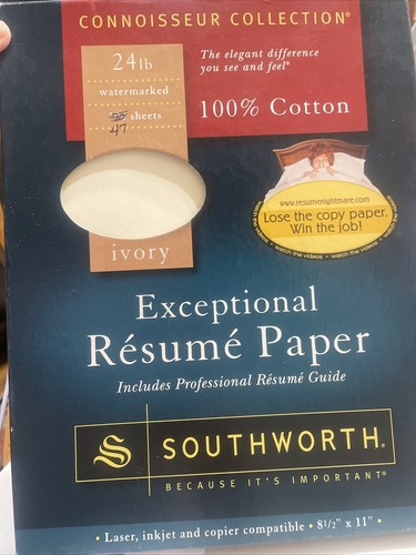 Southworth (47) Connoisseur Resume Paper Ivory Cotton 8.5x11 24lb Used Vintage - Picture 3 of 10