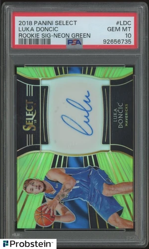 2018-19 Panini Select Neon Green Prizm Luka Doncic RC ON CARD AUTO 80/99 PSA 10