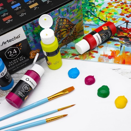 Acrylfarbe 34 Stk. Künstler Set – 24 x 59ml Wasserfest Acrylfarben mit 10 Pinsel - Bild 5 von 7