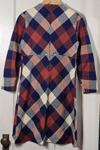 VTG Carlette Junior's Size S Brown Navy Blue Tan Plaid Wool Blend Mod Dress - Picture 11 of 24