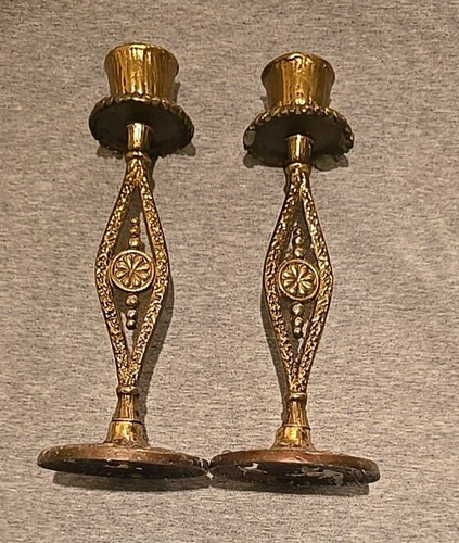 Messing Kerzenständer grüner Stein verziert floral Israel Band Kerzenhalter - Bild 4 von 10