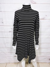Mossimo Womens Turtleneck Sweater Dress Size M Black Striped Stretch Long Sleeve