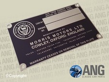 MORRIS MINOR SERIES II, MORRIS 1000 '52-'58 CHASSIS, ID METAL PLATE MMP3001