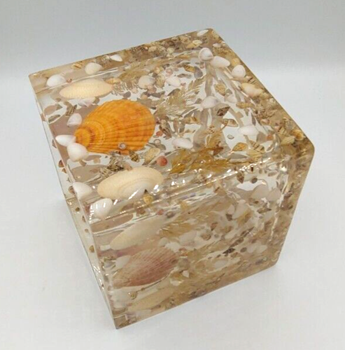 Lucite Acrylic Clear Thick Shells Ocean Square Tissue Box Cover Holder Beach - Picture 7 of 9