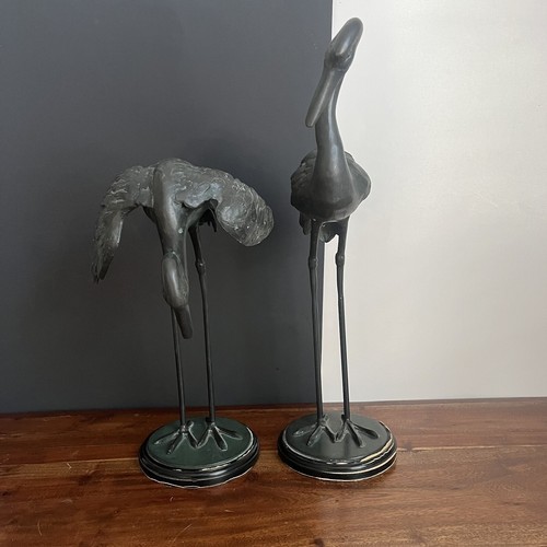 Brass Crane Pair Sculpture Indoor Outdoor Bird heron Statue 21" - Picture 4 of 9