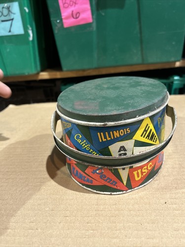 Porta pranzo vintage anni 40-50 metallo latta secchio NCAA college calcio pennant - Foto 6 di 10