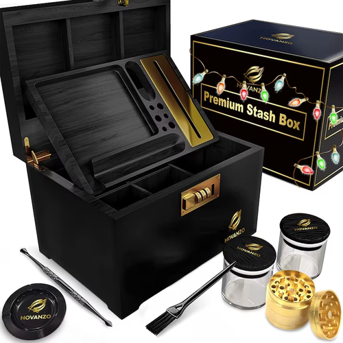 Cigar Humidor Stash Box Smell Proof Stash Box with Rolling Tray Storage