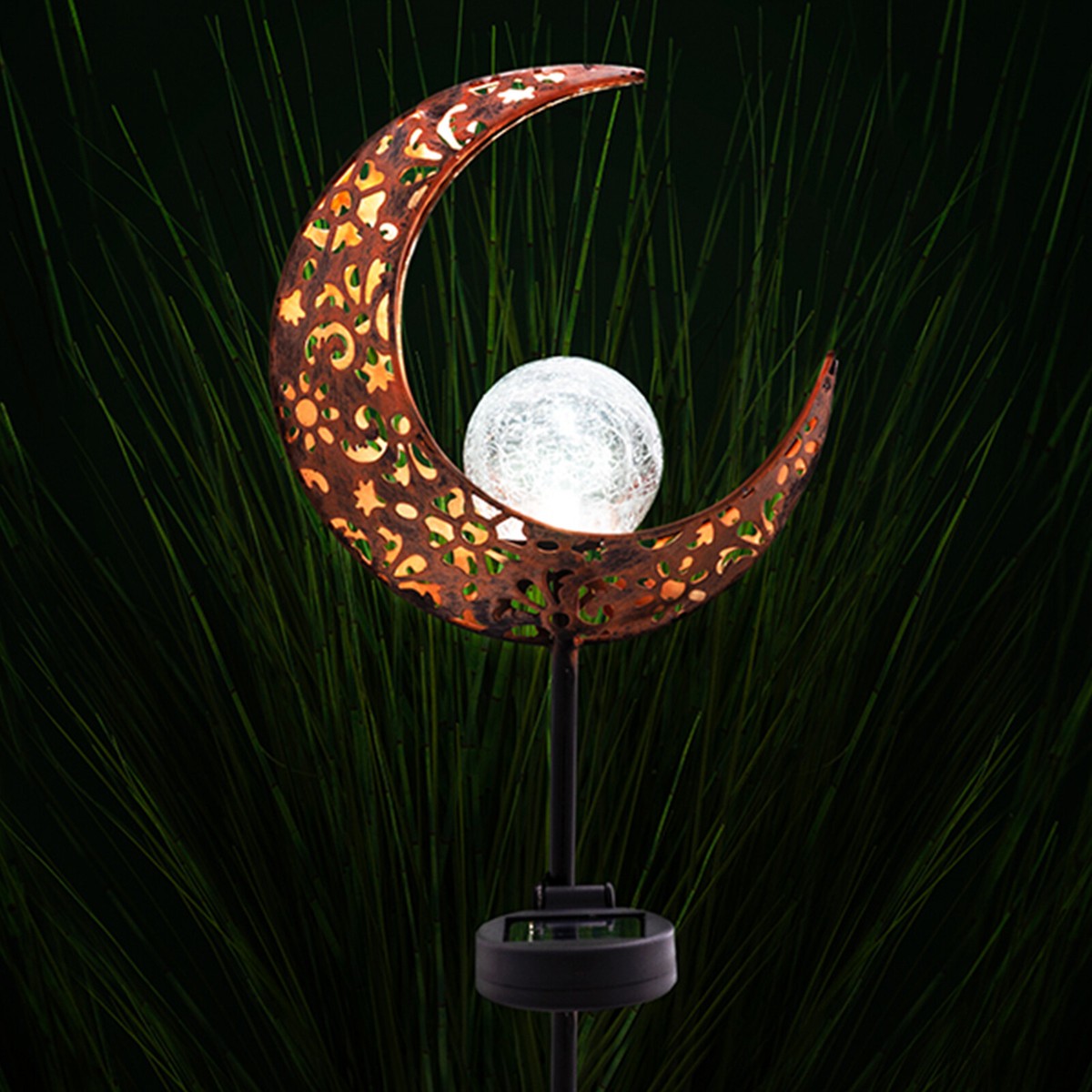 Solar Powered Half Moon Crescent LED Stake Light White Garden Lawn