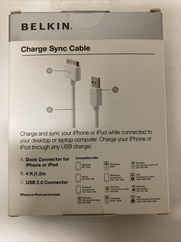 Charge Sync Cable Old Type Apple iPhone iPod USB 2.0 4ft 3G 4G Touch Nano - Picture 2 of 8