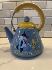 Warner Bros 1997 Looney Tunes Sylvester And Tweety Metal Teapot Taiwan 8.5  Tall