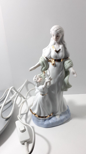 Vintage I.W. Rice & Co Japan Porcelain Figure Night Light Lady & Girl With Dove - Picture 2 of 10