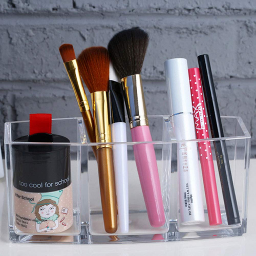 Clear Acrylic Makeup Brush Organizer with 3 Slots for Cosmetic Storage - Picture 3 of 7