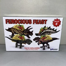 Funwares Ferocious Feast Dinosaur Taco Holders Set of 4 T-Rex Raptor Steggy New