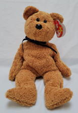 Ty Beanie Baby FUZZ Bear with Blue Bow 1998 Hang Tag/1999 Tush Tag Retired