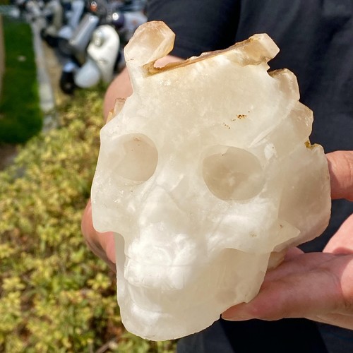 2.98LB Natural crystal cluster quartz mineral specimen hand carved skull - 第 3/14 張圖片