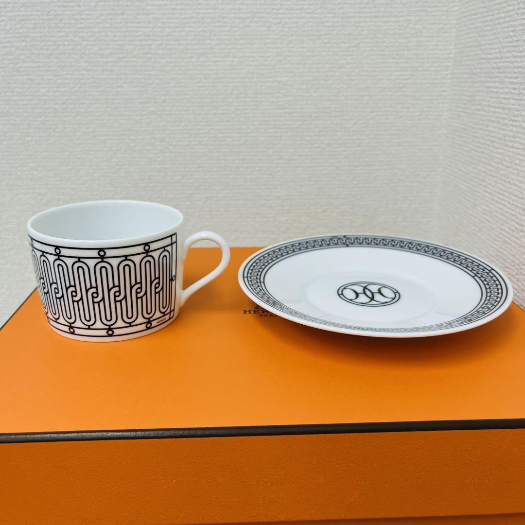 Hermes H Deco Tea Cup Saucer White Black Tableware 2 set