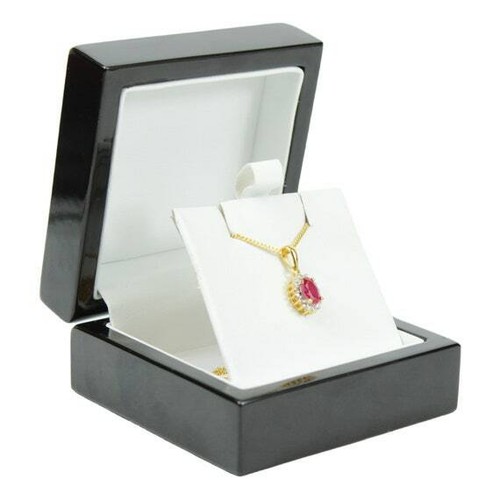 YELLOW GOLD FINISH Created Diamond Pink Tourmaline Oval Cut Cluster Necklace - Picture 3 of 6