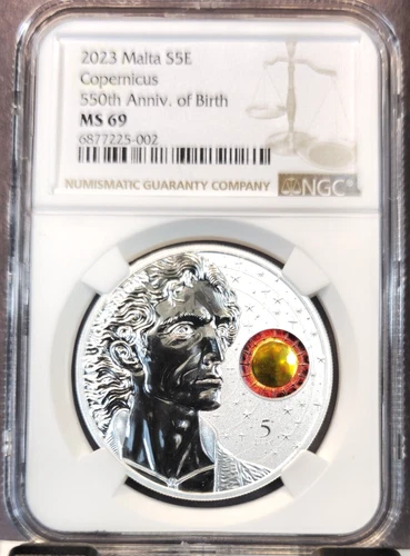 2023 MALTA SILVER 5 EURO COPERNICUS BIRTH ANNIVERSARY NGC MS 69 SCARCE GEM
