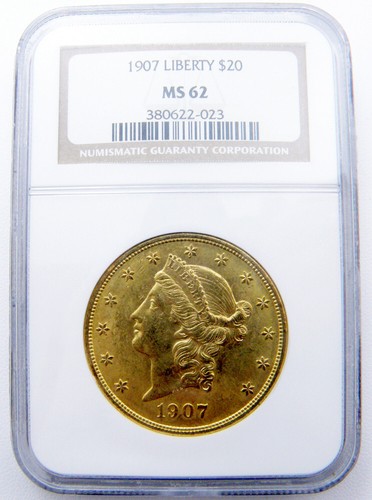 1907 $20 Liberty Gold Double Eagle Coin MS-62 by NGC - Picture 1 of 2