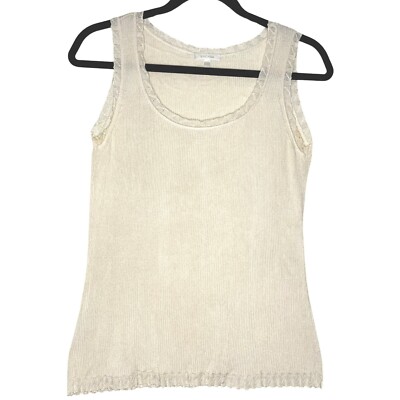 Escada Women Tank 40 Small Ivory Cream Silk Rib Knit Round Neck Italian Designer