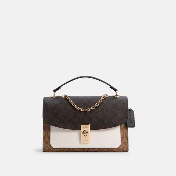 Coach Lane Shoulder Bag In Blocked Signature Canvas, IM/KHAKI 