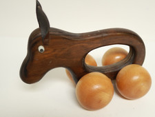 VTG Children's Kids Toy Wooden Wood Horse with Wood Wheels 8" Wide