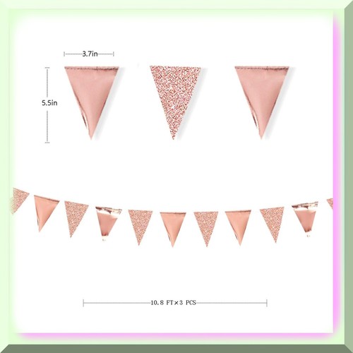 Rose Gold Celebration Pennant Banner - 30ft Triangle Bunting for Graduation, Wed - Picture 3 of 6