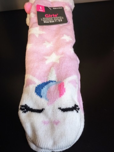 Two (2) New Pair Girls Lounge Socks Shoe Size 7-8.5 Non Slip Rubber Dots - Picture 5 of 6