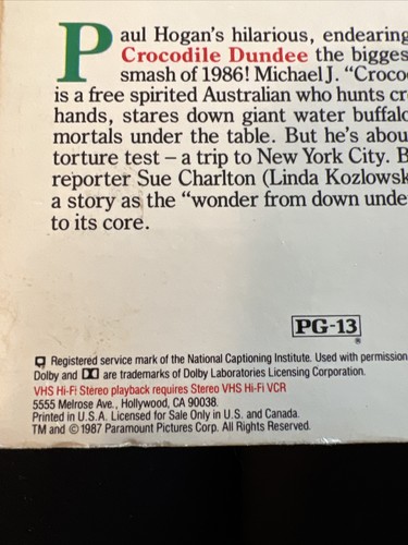 Crocodile Dundee VHS Video Tape VCR 1986 1 Paul Hogan Linda Kozlowski 75th RARE! - Picture 3 of 5
