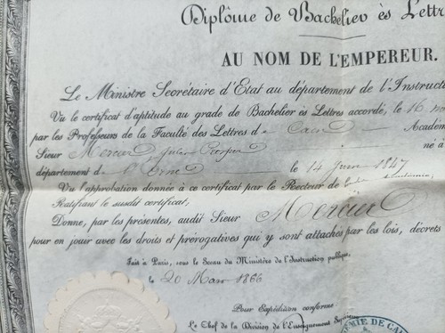1866 DIPLOME DE BACHELIER es LETTRES VELIN IIè EMPIRE SIGNÉ V. DURUY Ch. ROBERT - Picture 4 of 4