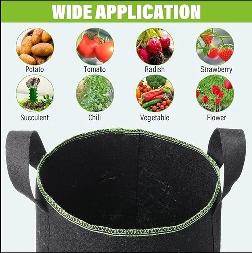 6-Pack - 5 Gallon Nonwoven Grow Bags Aeration Fabric Pots with Handles Black - Picture 3 of 6