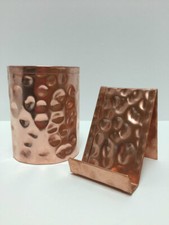 Yancey Vertical Solid Copper Pen Pencil Holder Business Card Holder Desk Combo