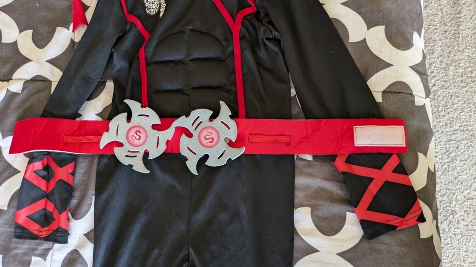 Kids Red And Black Ninja Costume With Mask, Belt, And Throwing Stars eBay