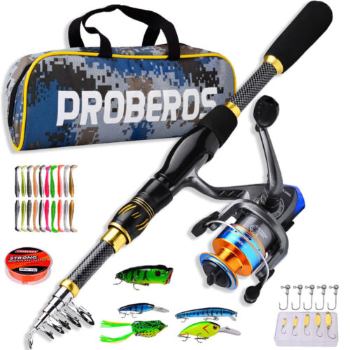 Telescopic Carbon Fiber Fishing Rod Pole Reel Sea Travel Saltwater Freshwater US - Picture 2 of 14