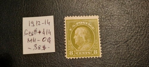 US stamps 1912-14 Franklin 8c pale olive green Perf 12 Scott # 414 MH OG - Picture 1 of 2