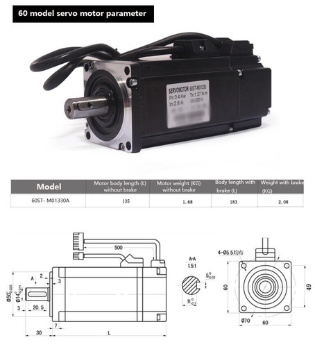220V 60 Model AC Servo Motor 400W Driver Kit With Brake + 3M Encoder Cable 1.27N - Picture 6 of 8