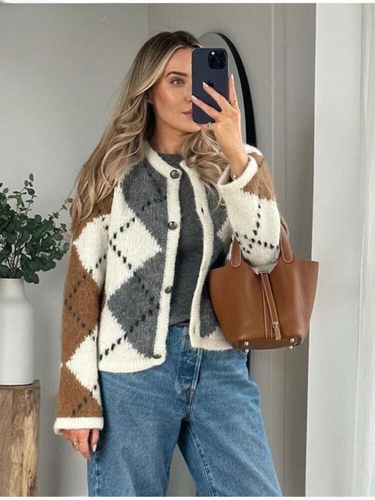 New Plaid Printed Cardigan New Plaid Printed Cardigan