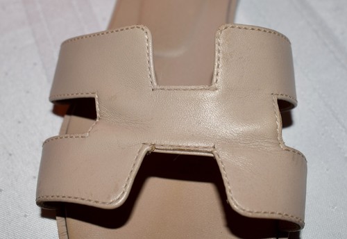 Hermes Tan Cream Leather Oran Size 38 / US 8 Sandals Slides In Box W/ Dust Bag - Picture 7 of 15