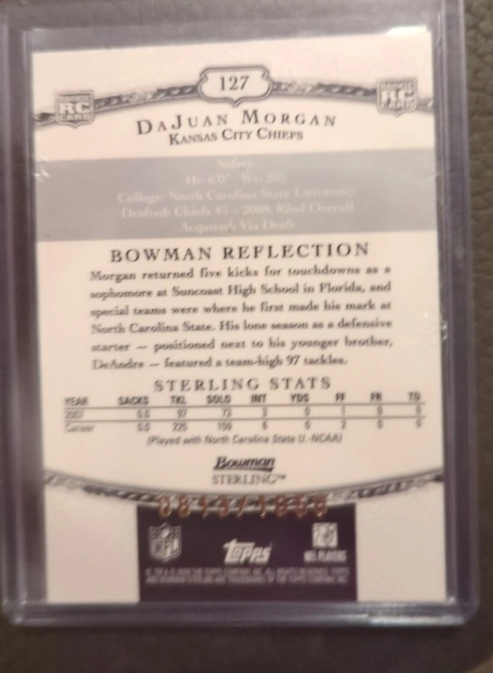 2008 bowman sterling Refractor Auto Rookie Dejuan Morgan /1050 - Image 2 of 2