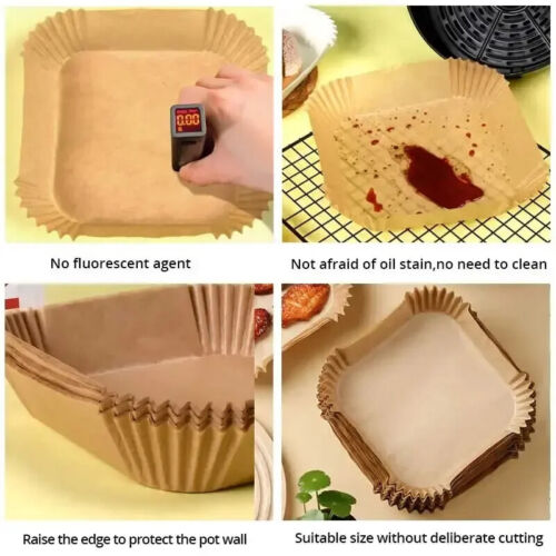 100PCS Air Fryer Disposable Paper Liner Non-stick Baking Oil-proof Liners Square - Picture 10 of 24