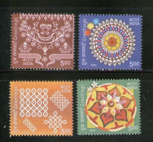 India 2009 Greetings Traditional arts stamp set 4v MNH - Picture 2 of 2
