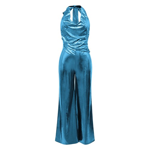 Damen Bodysuit Pole Rompers Ereignisse Jumpsuit Halter Neck Kuh Breites Bein - Bild 27 von 37